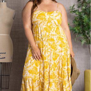💛 YELLOW FLORAL PRINT SPAGHETTI BACKLESS SUMMER MAXI DRESS